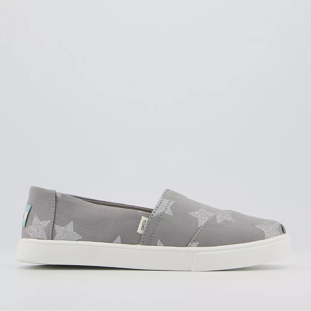 NWT/NIB Toms Alpargata Cupsole Slip Ons in Drizzle Grey Glitter Stars
